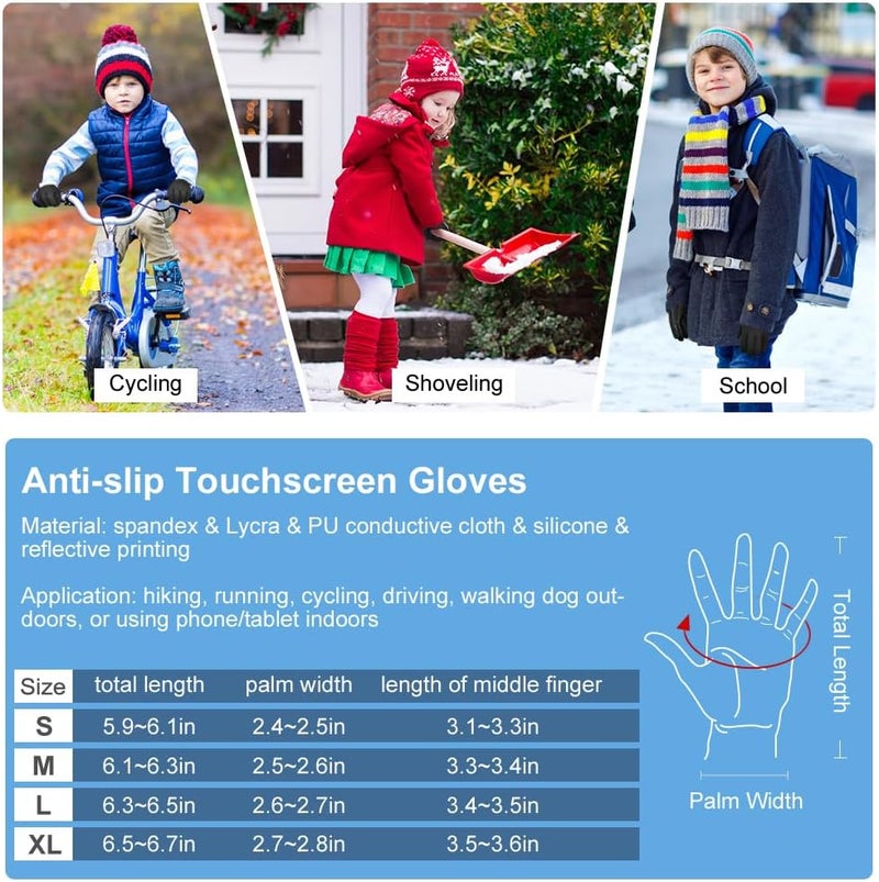 EEFOW Kids Winter Touch Screen Gloves - Cold Weather Windproof Waterproof Fleece Warm Gloves Anti-Slip Cycling Mittens for Aged 4-12 Children Boys & Girls - Image 2